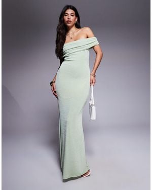 Aria Cove Slinky Ruched Bardot Bodycon Maxi Dress - Gray