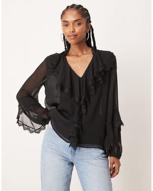 Glamorous Boho Ruffle Blouse - Black