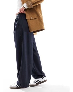 Bershka Barrel Leg Tailored Trousers - Blue