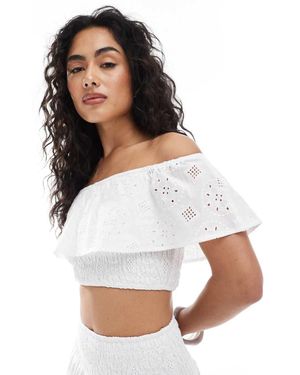 esmé studios Esmee Exclusive Bardot Broderie Beach Crop Top - White