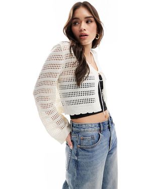 ONLY Tie Front Crochet Cardigan - Blue