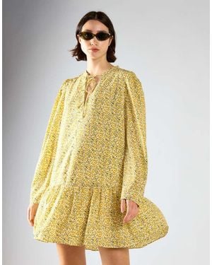 Glamorous Long Sleeve Smock Dress - Yellow