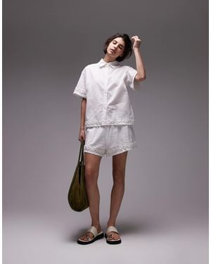 SNDY'S Linen Blend Flower Applique Detail Shorts Co-ord - White