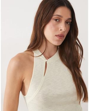 Mango Knitted Button Detail Sleeveless Top - Natural