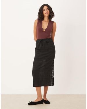 Glamorous Side Split Midi Skirt - Natural