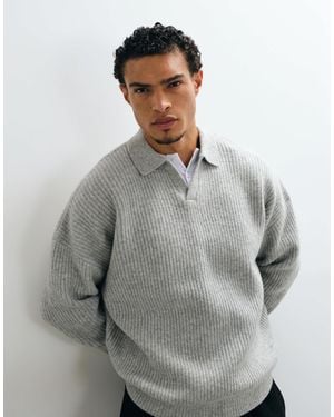 ASOS Super oversize-strickpullover aus wollmix mit rippstruktur und schlitz am ausschnitt - Grau