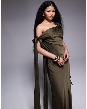TFNC London Fallen Shoulder Maxi Dress With Tie Details - Grey