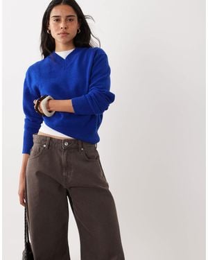 Mango Knitted V Neck Sweater - Blue