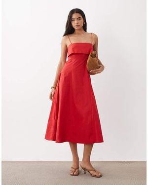 Mango 100% Cotton Strappy Maxi Dress - Red