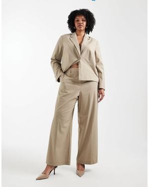 Pieces Plus Pieces Curve Tailored Short Blazer & Wide Leg Trouser Co-Ord - Natural