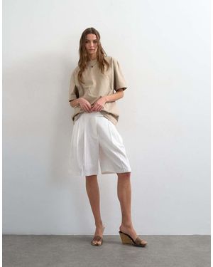 TOPSHOP Tailored Linen Blend Ovoid Bermuda Shorts - White