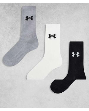 Under Armour Pack De 3 Pares De Calcetines Deportivos De Color Blanco, Gris Acero Y Negro Performance De - Metálico