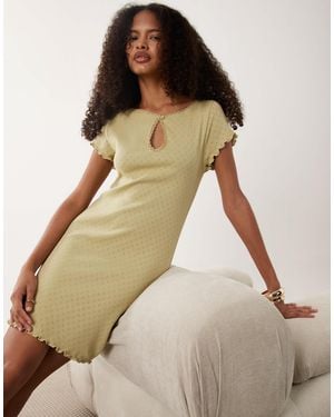 Miss Selfridge Pointelle Keyhole Mini Dress - Natural
