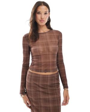 Vero Moda Sheer Mesh Long Sleeve Top - Brown