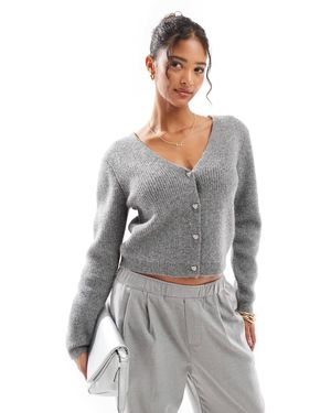 Morgan V Cardigan With Embellished Heart Buttons - Grey
