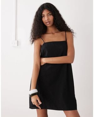 Monki Linen Blend Cami Mini Dress With Pockets - Black