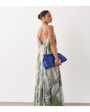 ASOS Asos Design Petite Trapeze Scoop Neck Full Hem Maxi Dress With Bead Detail - Blue