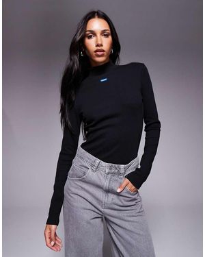 HUGO Easy Central Logo Slim Fit Long Sleeve Top - Blue