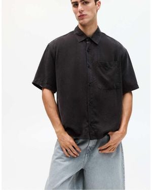 Pull&Bear Camicia Morbida A Maniche Corte Nera - Nero