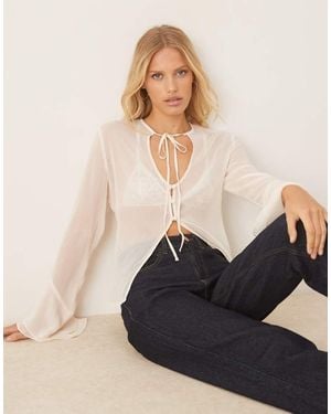 ASOS Crinkle Chiffon Bell Sleeve 70's Blouse - White