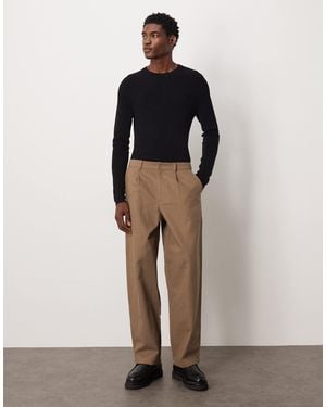 ASOS Loose Straight Faux Suede Pants With Pleats - Brown