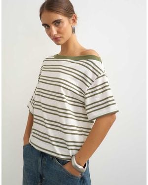 TOPSHOP Striped Fallen Shoulder T-shirt - Multicolour