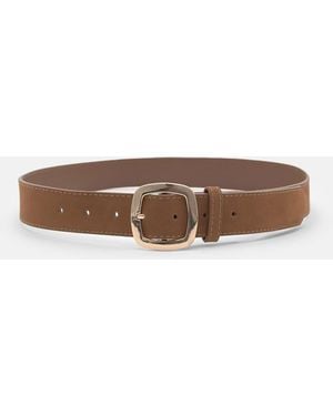 Pull&Bear Faux Suede Belt With Rounded Buckle - White