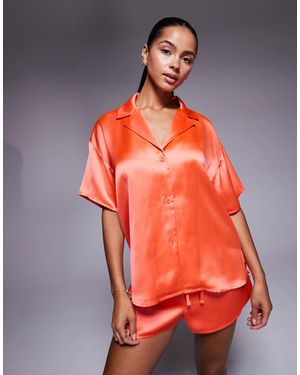 ASOS Short Sleeve Satin Co-Ord Shirt - Orange