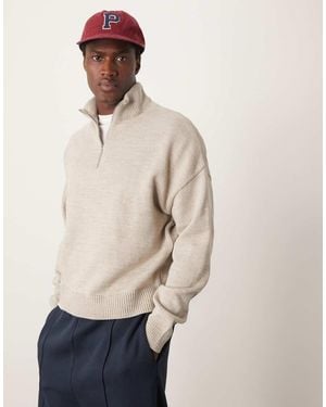 ASOS Knitted Oversized Boxy Jumper With Half Zip - Natural