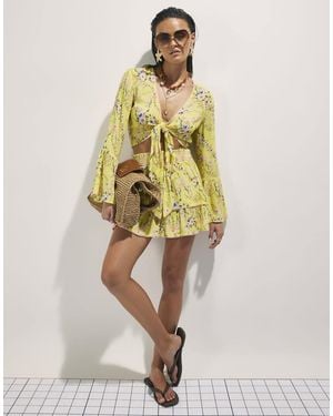 River Island Floral Print Tie Top And Skirt Set - Yellow