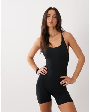 4505 Soft Touch Strap Back Romper With Inner Bra - Black