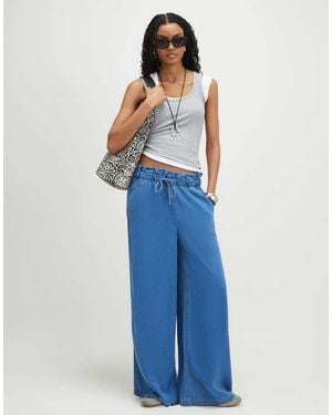 River Island Wide Leg Paperbag Jeans - Blue