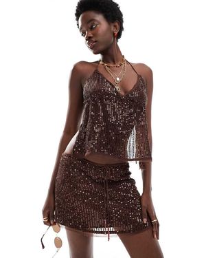 Pull&Bear Mini Rok Met Lovertjes - Bruin
