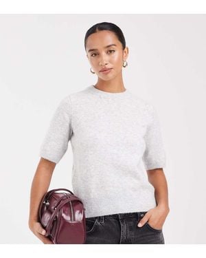 New Look Puff Sleeve Knitted T-shirt - White