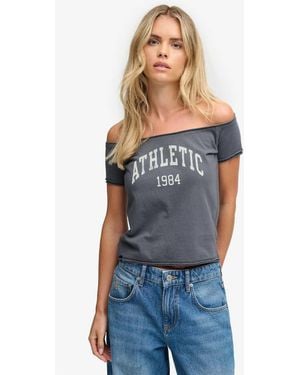 Superdry Graphic Bardot Short Sleeve Top - Blue