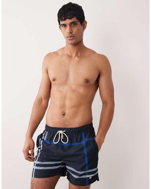 Barbour Twain Tartan Check Logo Swim Short - Blue