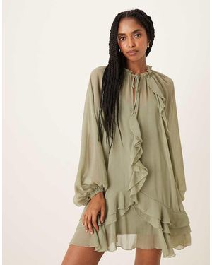 Glamorous Vestido Corto De Estilo Boho Con Volantes De Chifón De - Verde