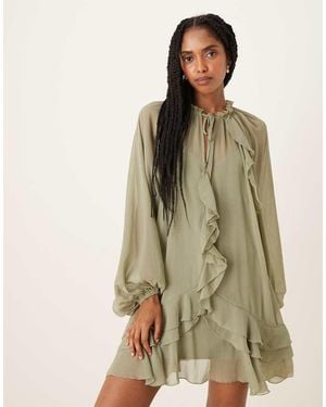 Glamorous Boho Ruffle Chiffon Mini Dress - Green