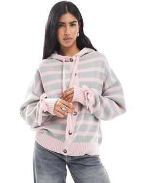 Daisy Street – kapuzen-cardigan mit rosa streifen - Grau