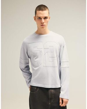 Bershka Long Sleeve Print T-shirt - Grey