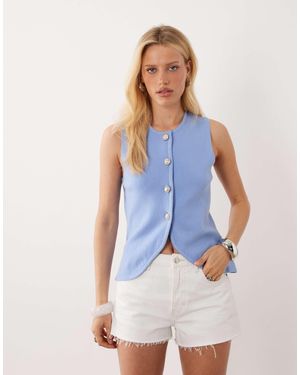 Brave Soul Compact Knit Vest With Contrast Buttons - Blue