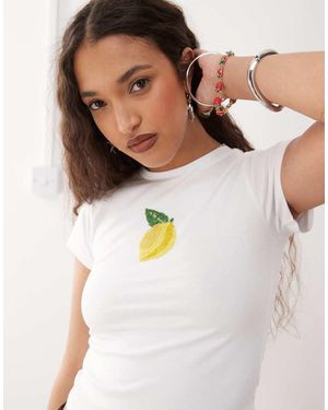 Reclaimed Vintage Baby Tee With Lemon Beaded Embellishment - White