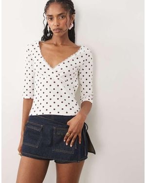 Miss Selfridge Three Quarter Length Sleeve Wrap Top - White