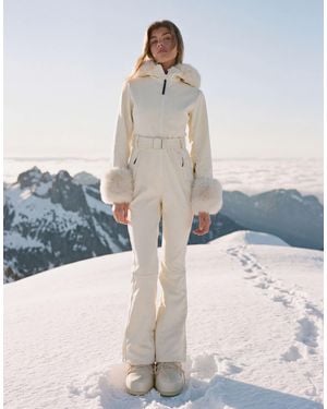 ASOS 4505 Ski & Snow 4505 Ski Soft Shell Belted Ski Suit With Side Stripe And Faux Fur Trim - Blue