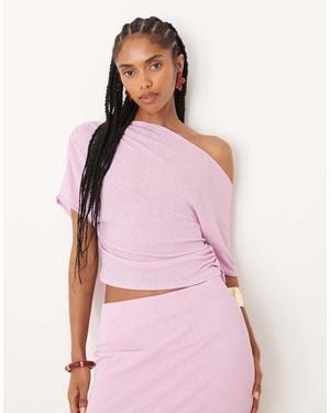 ASOS Mix & Match Mesh Semi Sheer Ruched Off Shoulder Top - Pink