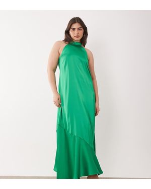 Vila Curve Sleek Satin Halter Maxi Dress - Green