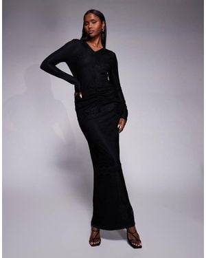 DASKA Lace Cowl Neck Ruched Detail Maxi Dress - Black