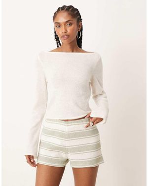 ASOS Loose Knit Slash Neck Top - Natural