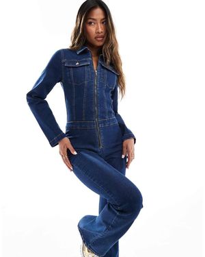 ASOS Mono Largo Elástico De Manga Larga De Estilo Años 70 De - Azul