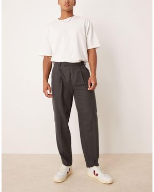 ASOS Smart Oversized Tapered Trousers With Double Pleats - Natural